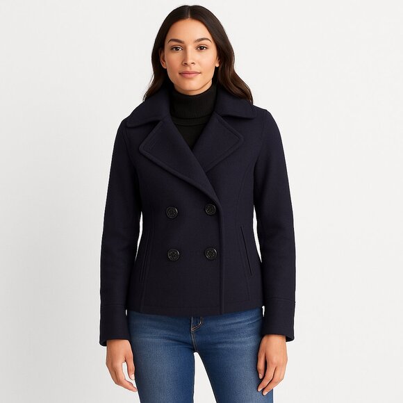 American Eagle Outfitters Navy Blue Wool Blend Military Peacoat Jacket Women's S - Picture 1 of 11